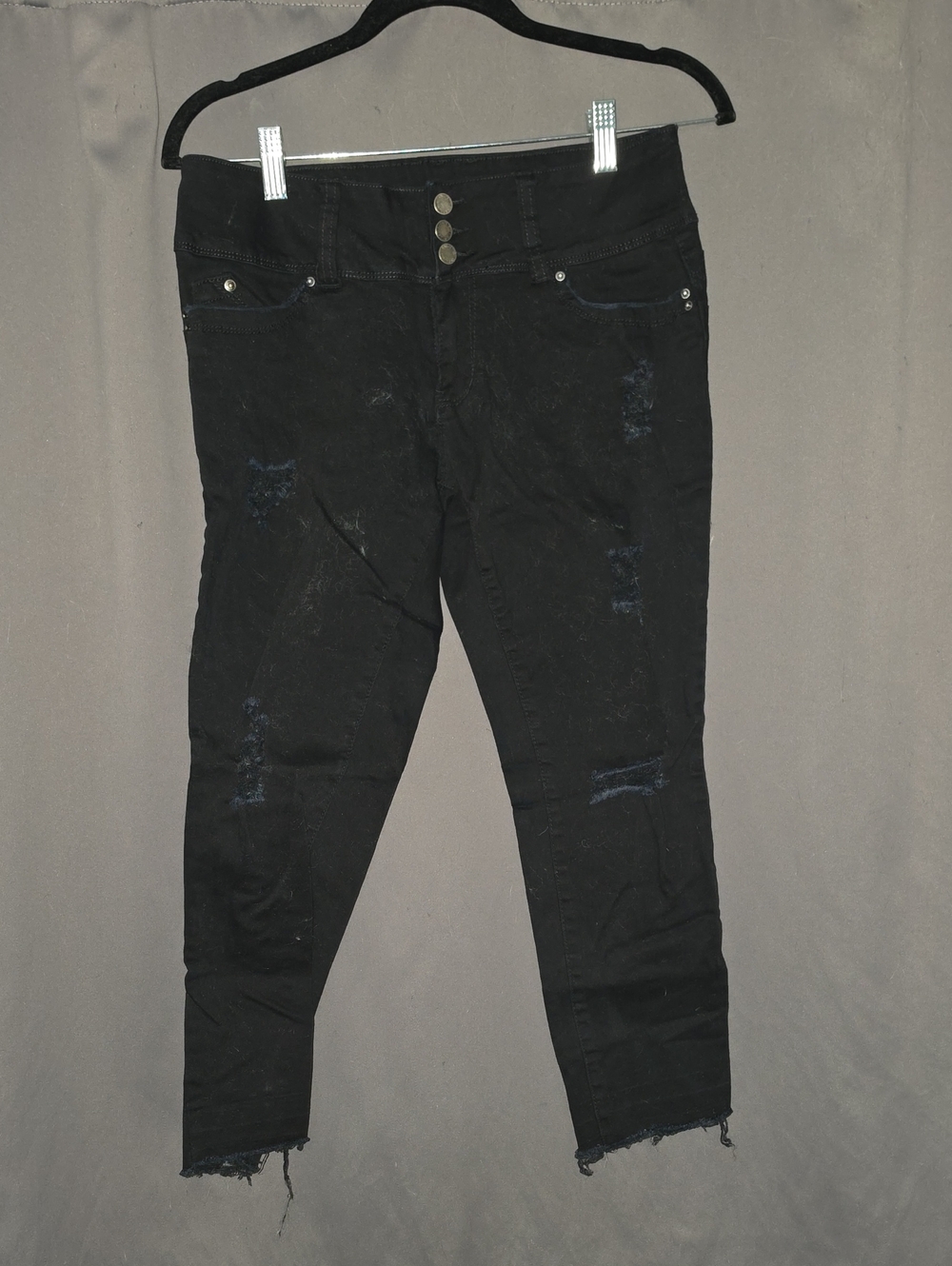 Black Distressed Ankle Jeans for Women - High Rise